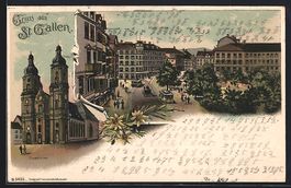 Litho St. Gallen, Domkirche, Marktplatz 