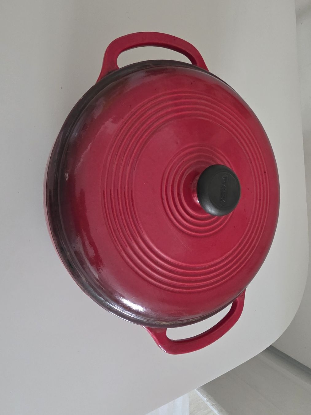 Pyrex Pentole: Roter grosser Pyrex Topf mit Deckel gebraucht – Difettoso da Wigoltingen venduto da Zuckerfee84 1