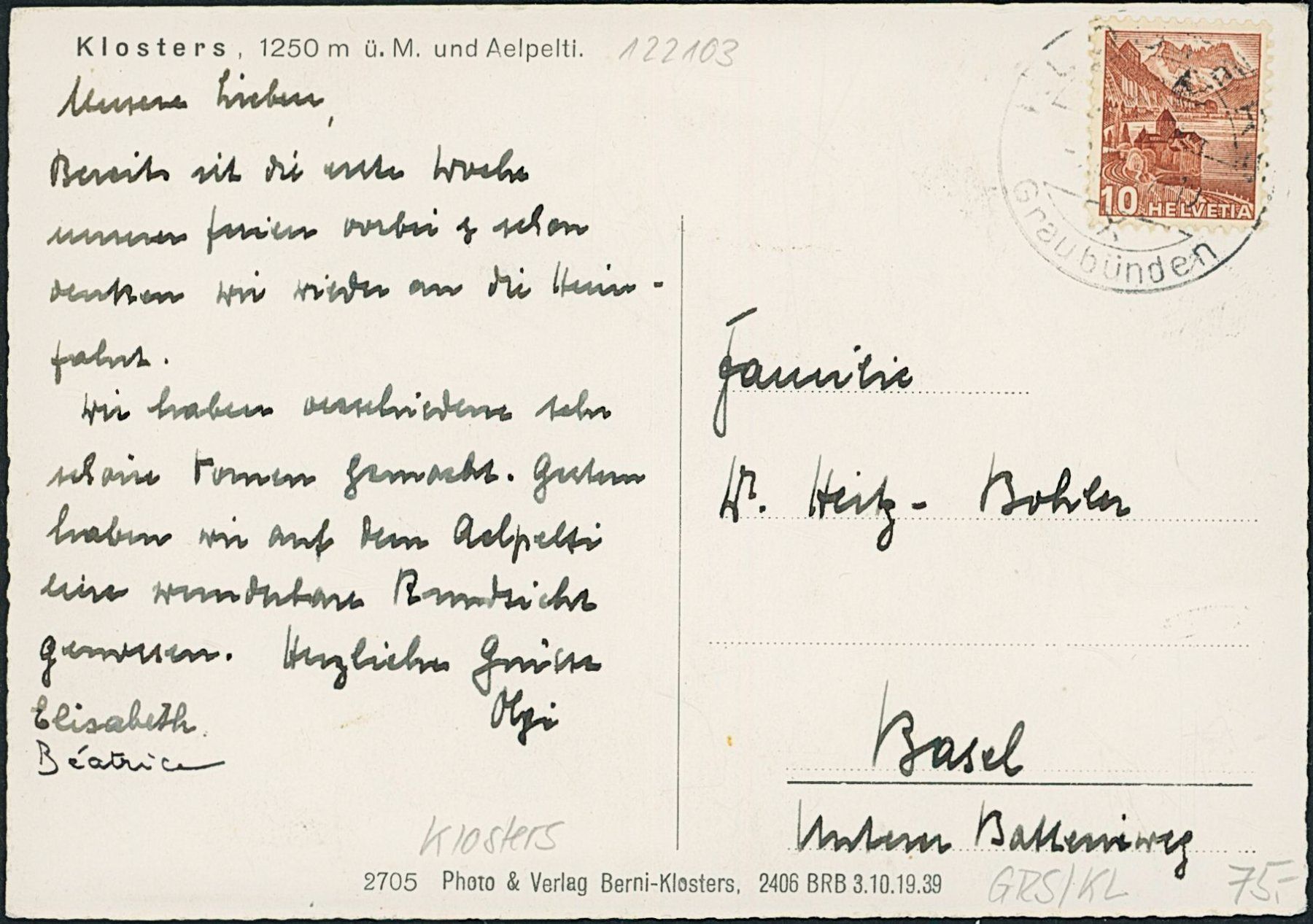 Cartoline postali: GRS Klosters – Usato da Schindellegi venduto da leecollect 1