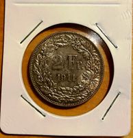 2 FRANKEN 1911 SELTEN SILBER TOP ZUSTAND HOCH KW !!!
