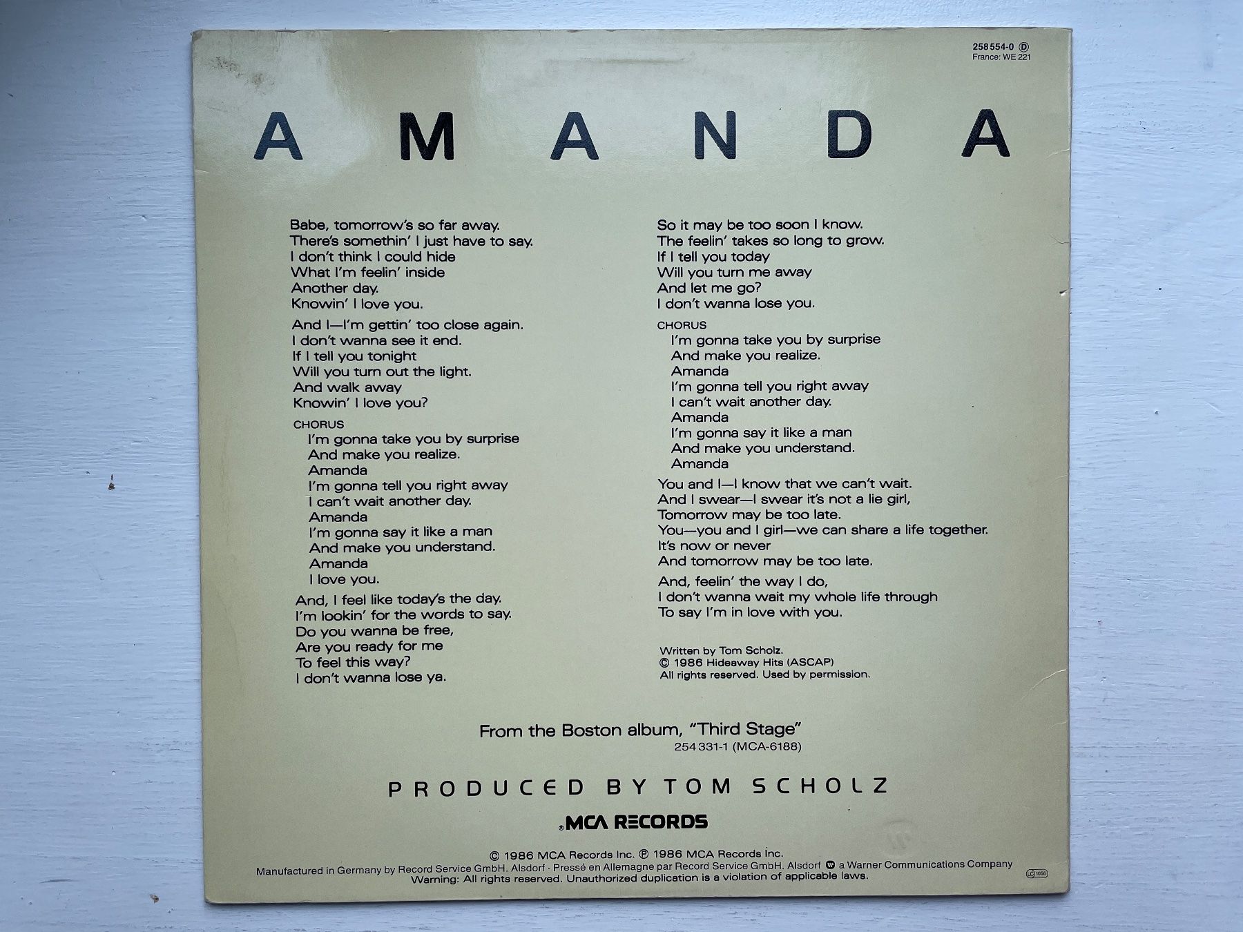 Dischi in vinile: Boston - Amanda - 12" Maxi, 1986 – Usato da Zürich venduto da Andy_t71 1
