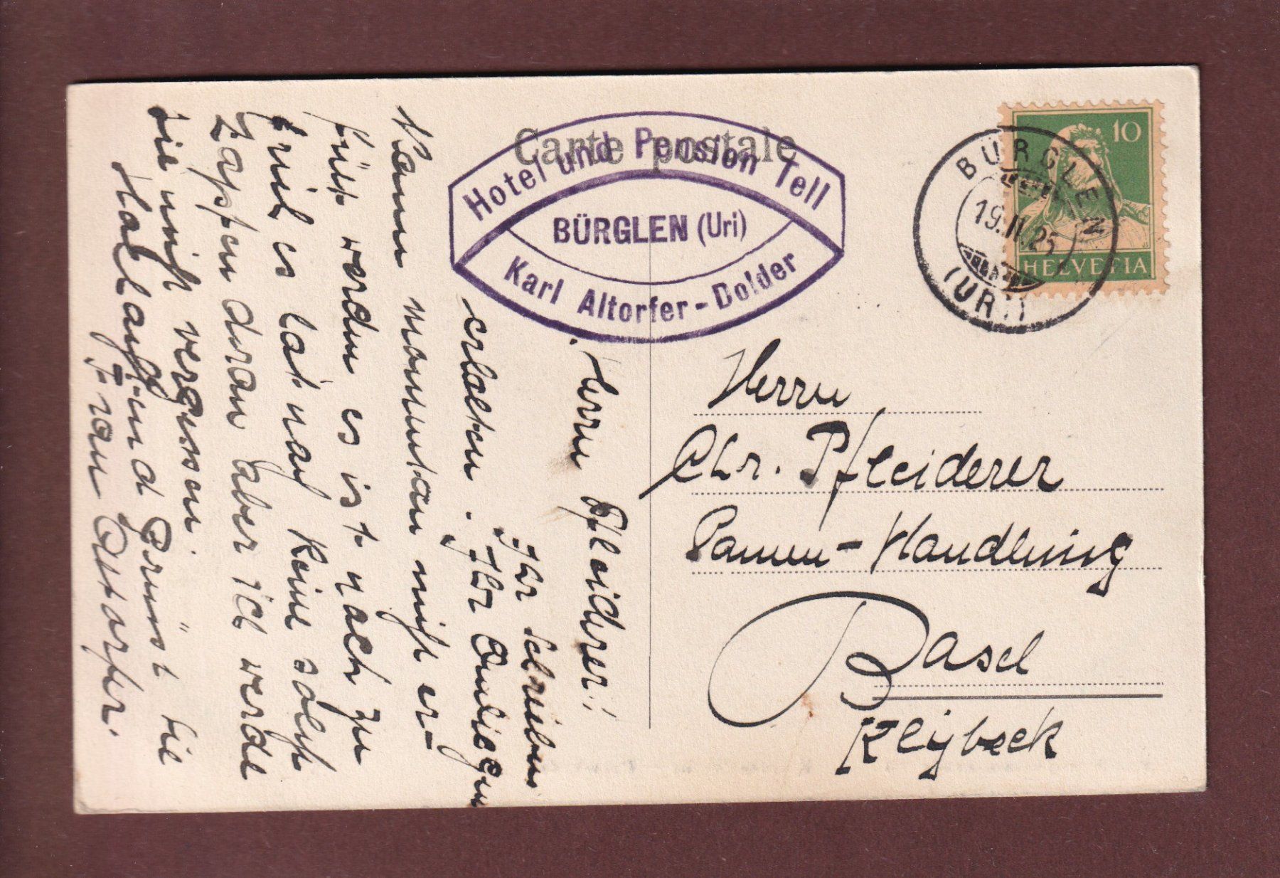 Cartoline postali: KLAUSENSTRASSE - Urnerboden - 1925 – Usato da Pully venduto da nicecards 1