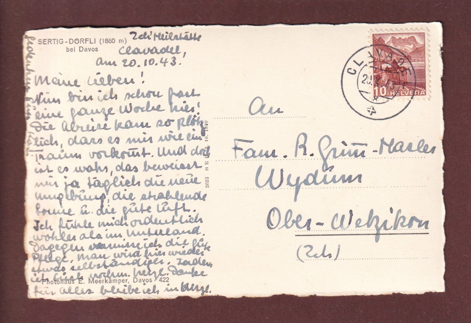 Cartoline postali: SERTIG DÖRFLI bei Davos - 1943 – Usato da Pully venduto da nicecards 1