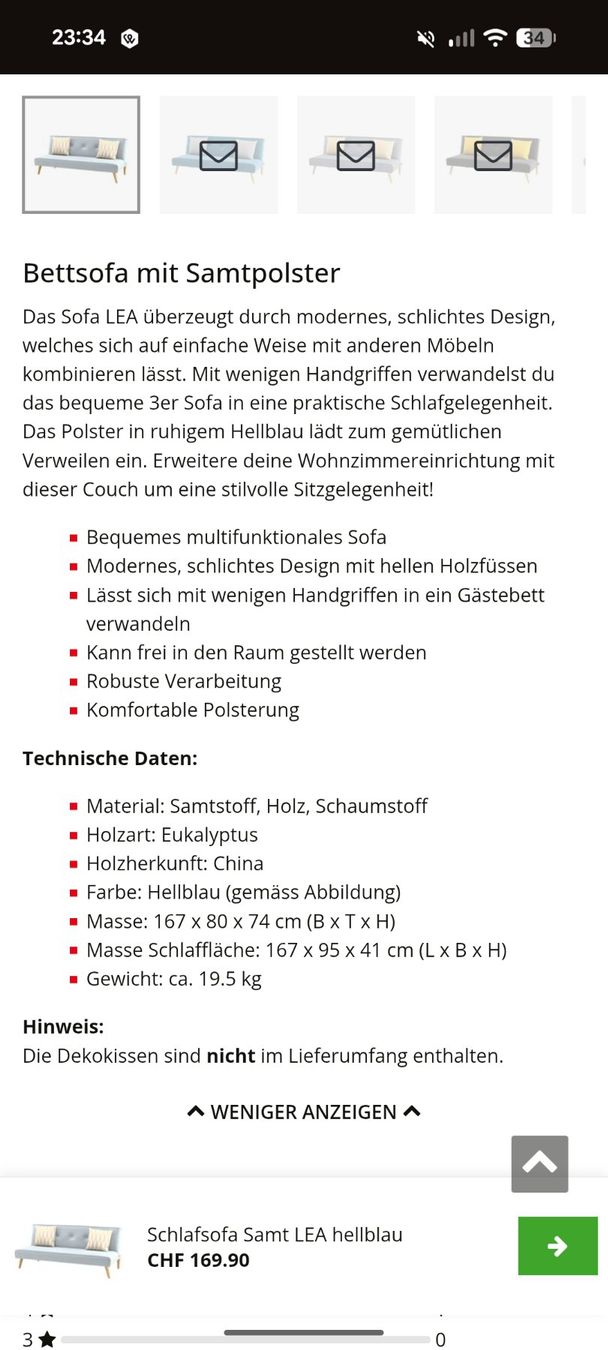Sofas: Bettsofa hellblau – D'occasion à Bellikon par mic_s5gk 1