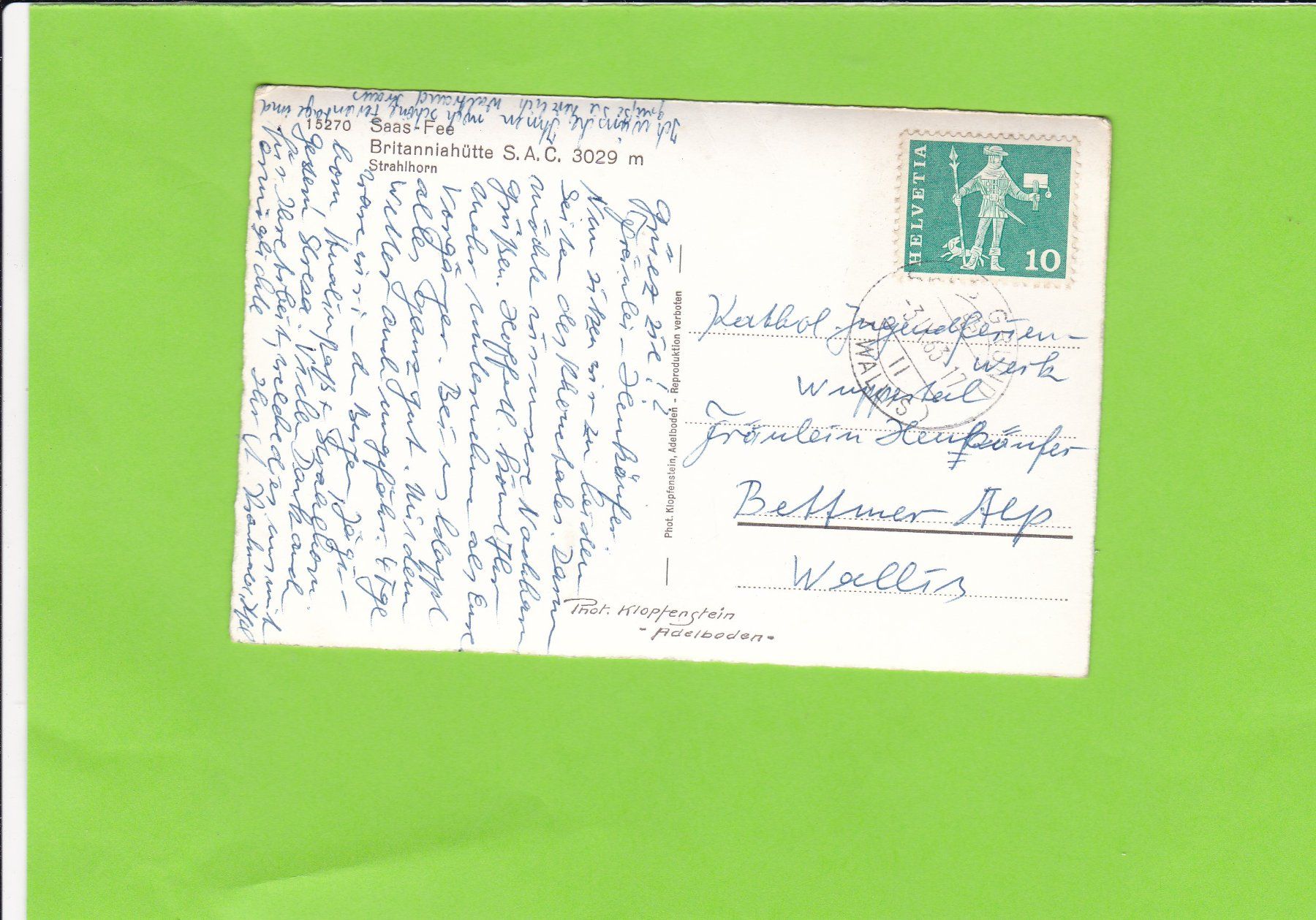 Cartoline postali: Saas-Fee, Britanniahütte – Usato da St. Peterzell venduto da neckertal 1