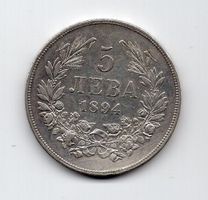 (1292) Bulgarien, 5 Lewa, 1894, ss