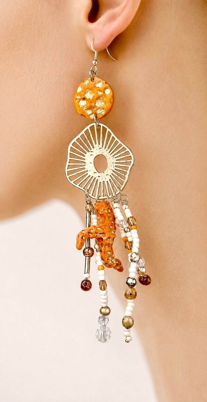 Boucles d'oreille: Boucles d'oreilles  "FIMO CORAIL ORANGE/DOREE" – Neuf (Voir description) à St-Saphorin-Morges par chl_s5rr