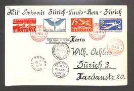 1933 Flugpostbrief Mischfrankatur SWISSAIR Mittelmeerflug