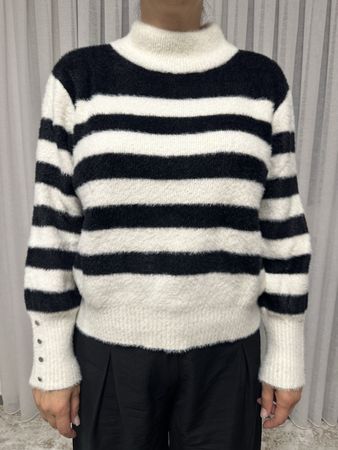 Damen Pullover Morgan gestreift schwarz weiss Grösse L