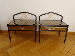 Nachttische mit Spiegelglas – Metall &Gold Details - 2er Set