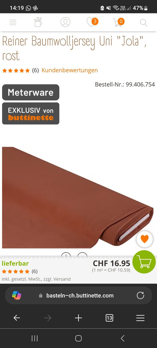Stoffe: Baumwoll Jersey zimt – Neu und originalverpackt aus Lotzwil von sarah._g 2