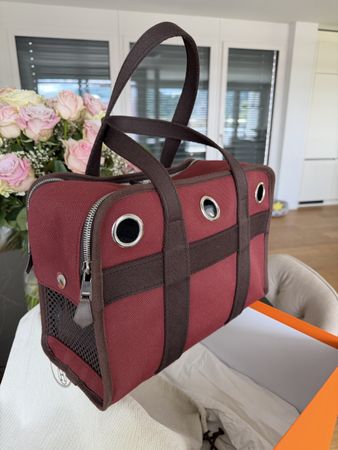 Hermès Hundetasche, bordeauxrot, neuwertig mit Originalbox