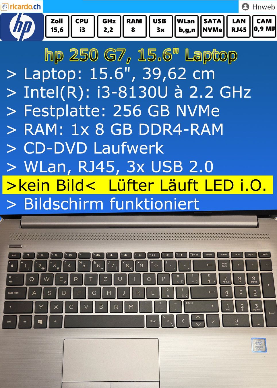 Hewlett Packard Notebook: hp 250 G7, 15.6" – Difettoso da Kaisten venduto da Hnweb 1
