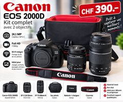 Canon EOS 2000D – Kit complet 2 objectifs