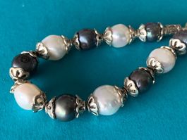 Armband silber echte perle schwarz/weiss