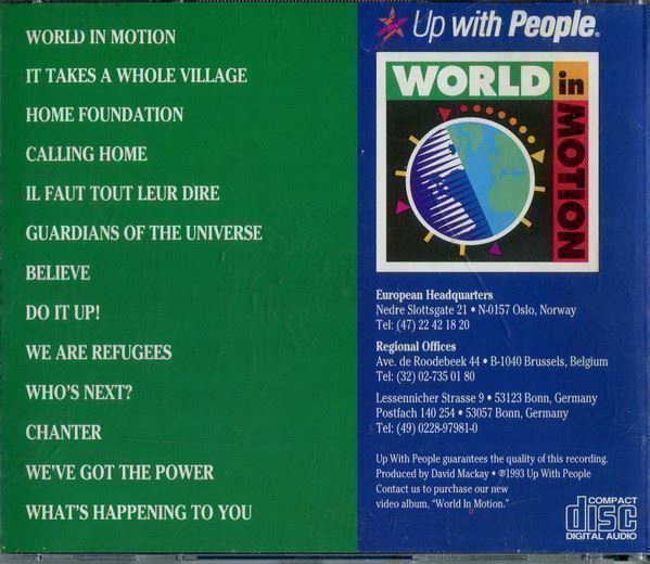 CD: Up With People - World In Motion - Folk CD – Usato da Genève venduto da Cockattoo 1