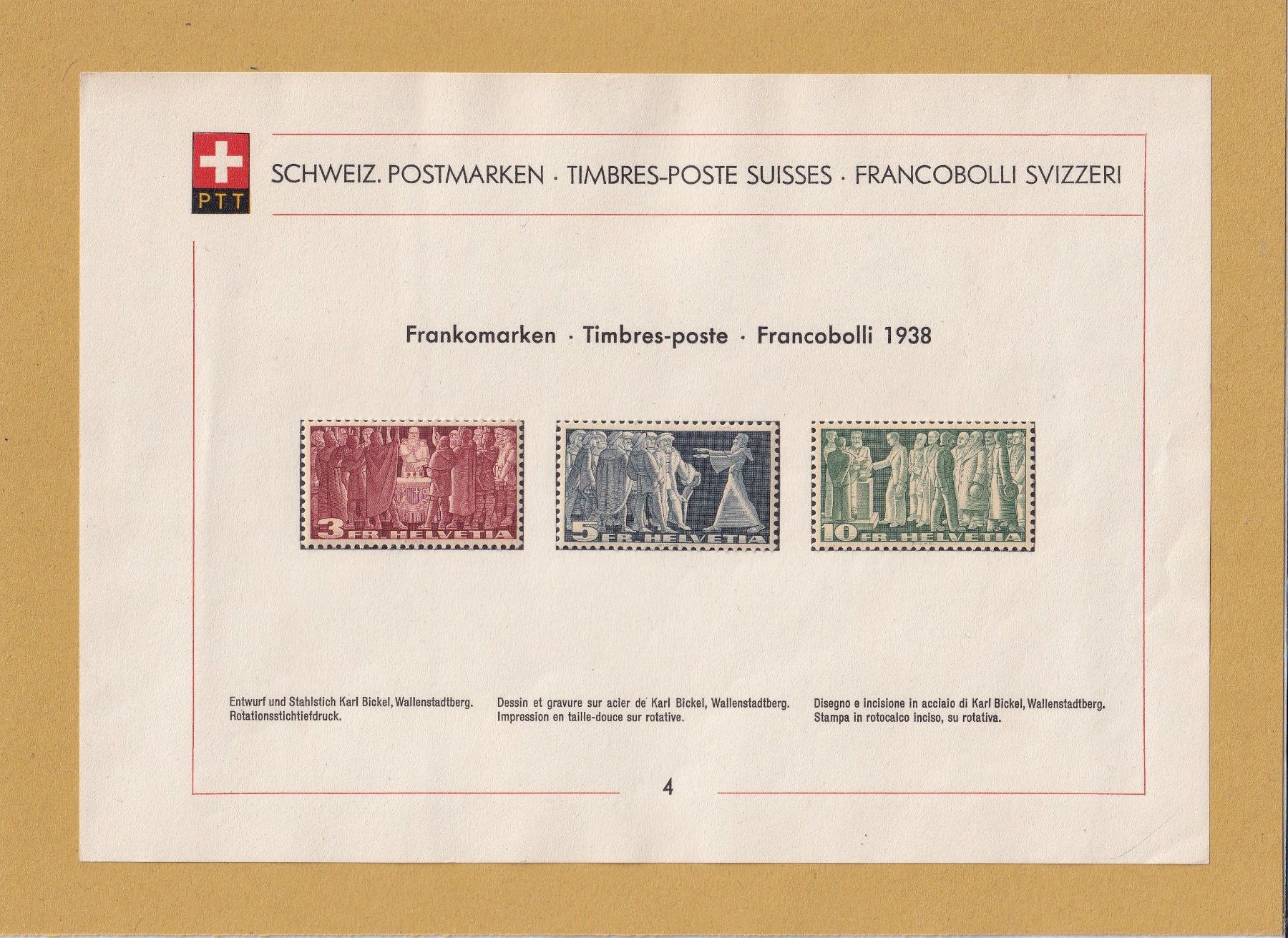 Tutti i francobolli: Feuille de collection PTT - N° 4 - 1938 – Usato da Orvin venduto da Pyaeschli