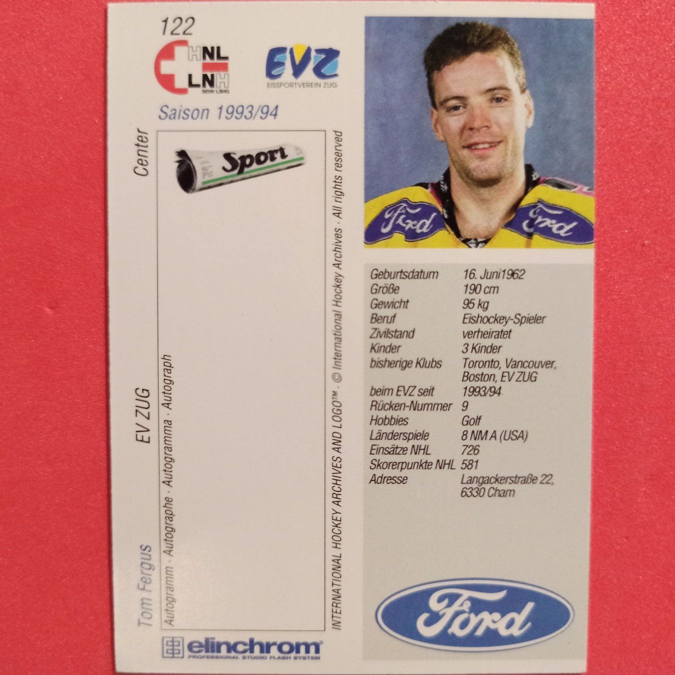 Carte collezionabili: Tom Fergus - EVZ - 1993/94 – Usato da Dübendorf venduto da kb86_MOVIE 1