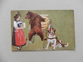 Karte Humor Lustig Bären Bern mit Bernhardiner Hund ca. 1910