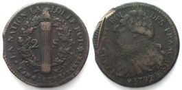 CONSTITUTION 2 Sols 1792 AN 4 BB Strasbourg LOUIS XVI qSUP!