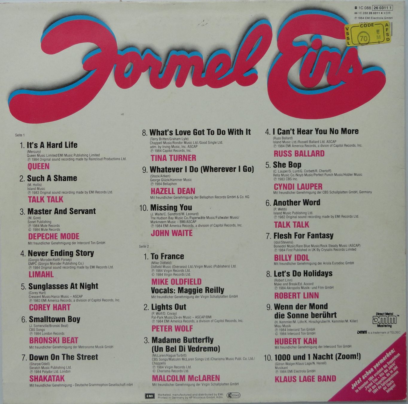 Schallplatten: FORMEL EINS - Diverse Interpreten (Sampler) – Gebraucht aus Neftenbach von Verk13 1