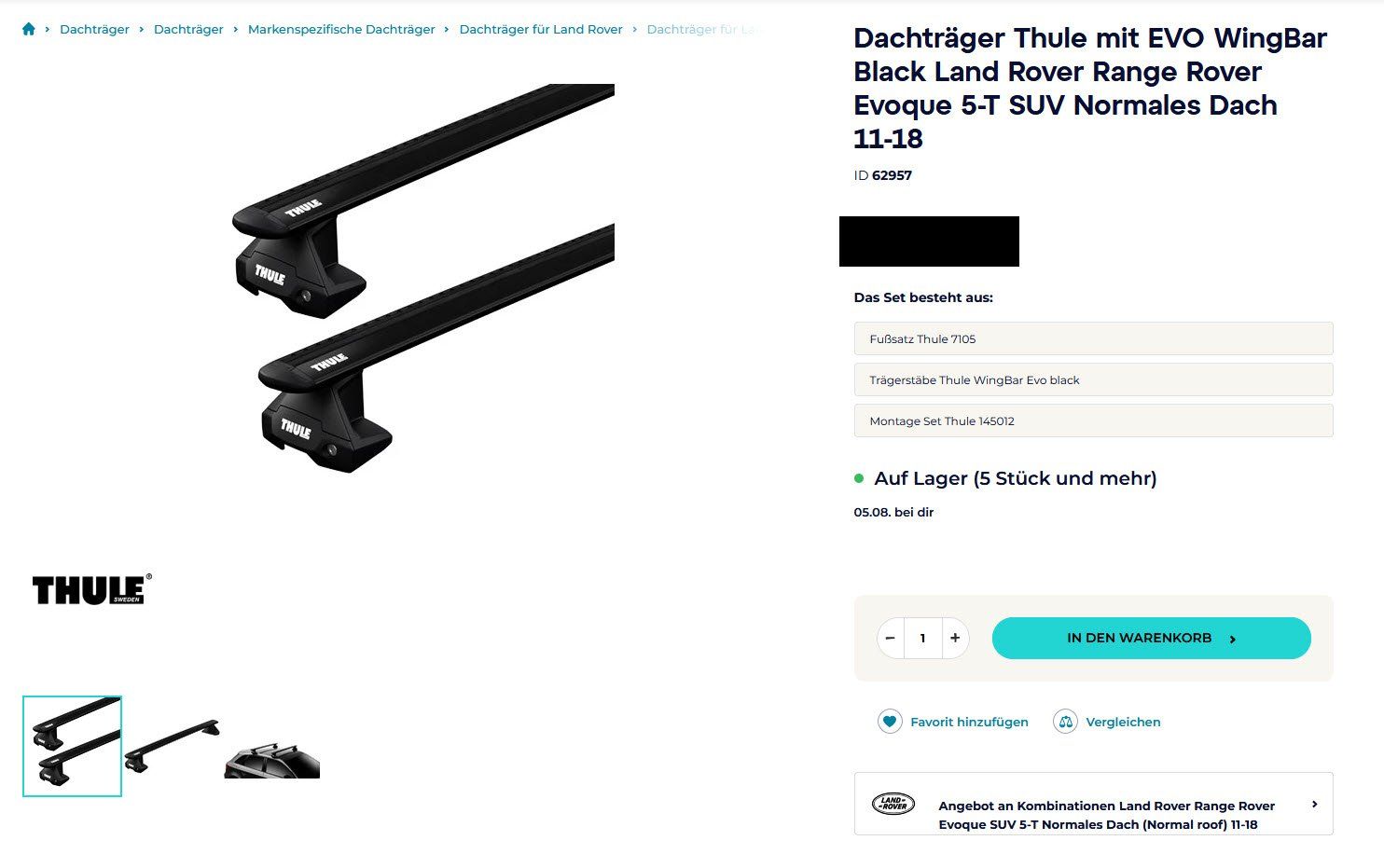 Thule Barres de toit: Dachträger Thule WingBar EVO - Range-Rover Evoque – D'occasion à Niederrohrdorf par Bcd 4