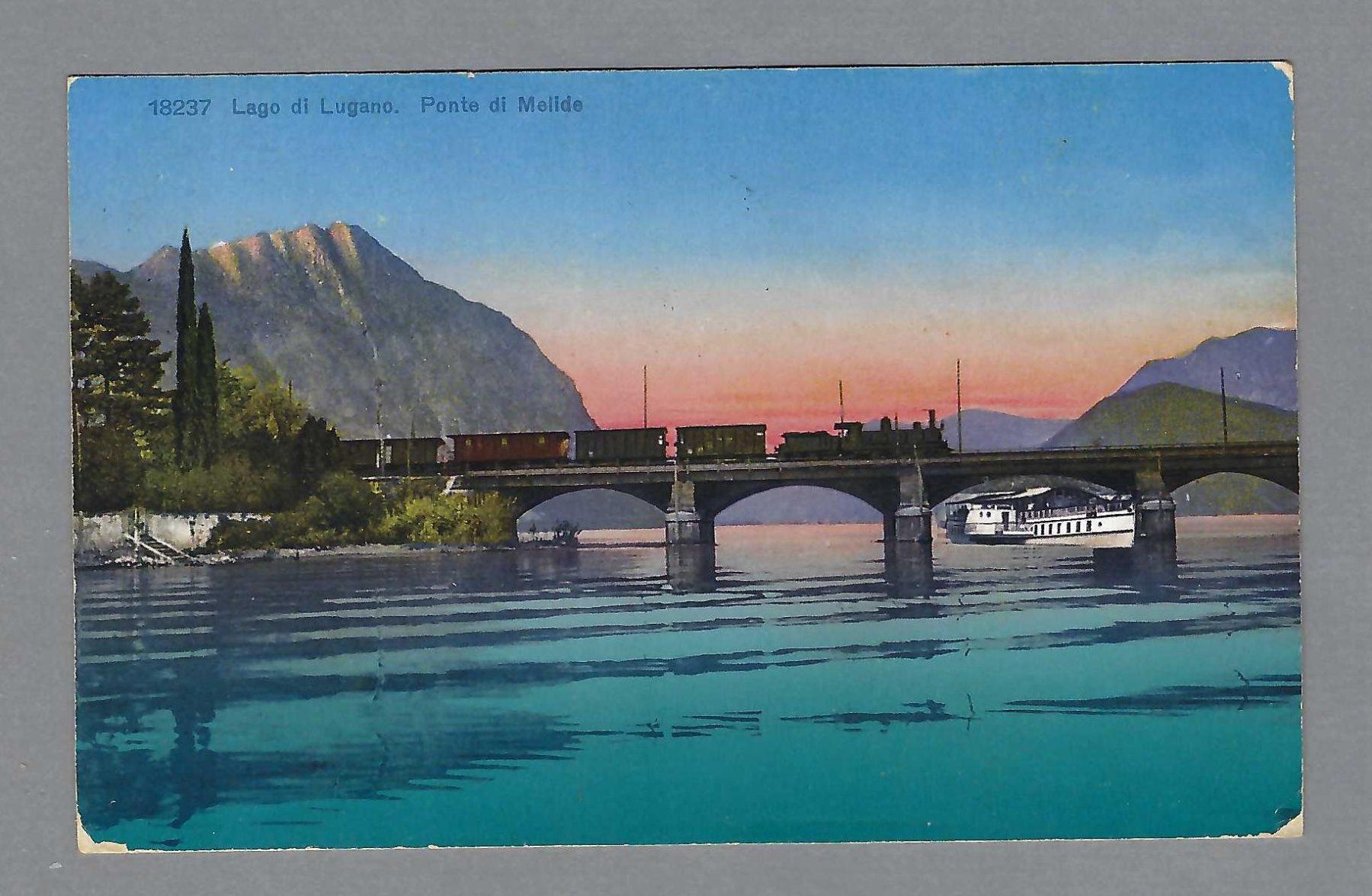 Cartoline postali: 1928, PONTE DI MELIDE, GOTTHARD DAMPFZUG + SCHIFF – Usato da Pura venduto da ulisse1957