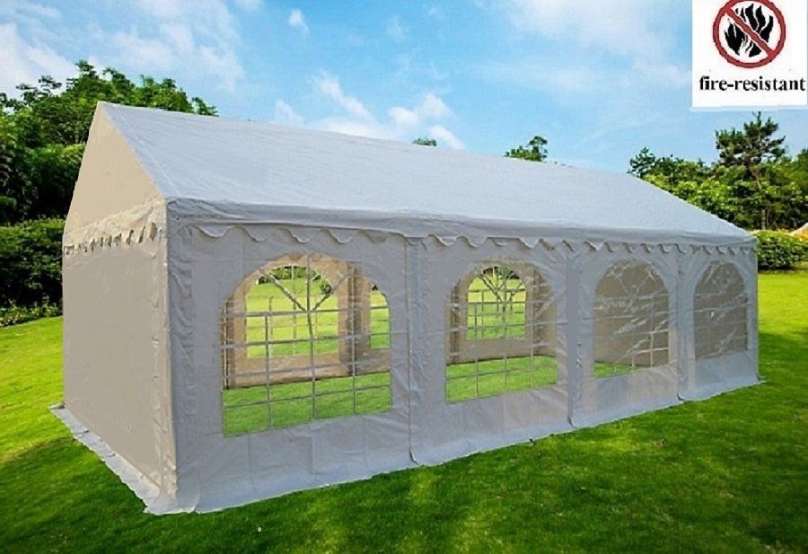 Partyzelt 4x8 M – Wasserdichte PVC-Plane (560 G/m²), Stahlrohr-Konstruktion, In Weiß-blau
