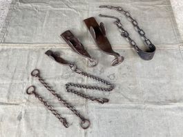 4 seltene antike Radschuhe / Bremsschuhe für Kutschen