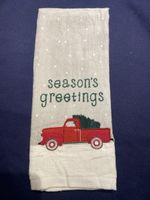 Xmas Towel "Season's Greetings" Embroidered Red Truck Tree