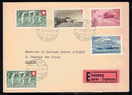 Pro Patria 1947 FDC, echt gelaufen mit Attest