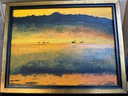 Tableau "Lac aux cygnes" de Grandin, pièce unique