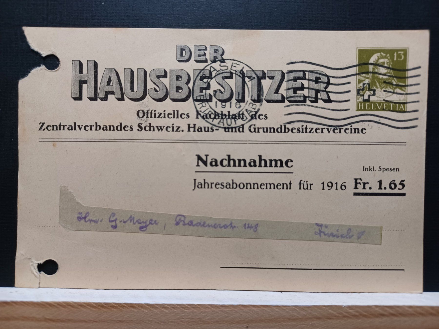 Tutti i francobolli: Der Hausbesitzer / Nachnahme 1916 – Usato da Aarau Rohr venduto da mgvw