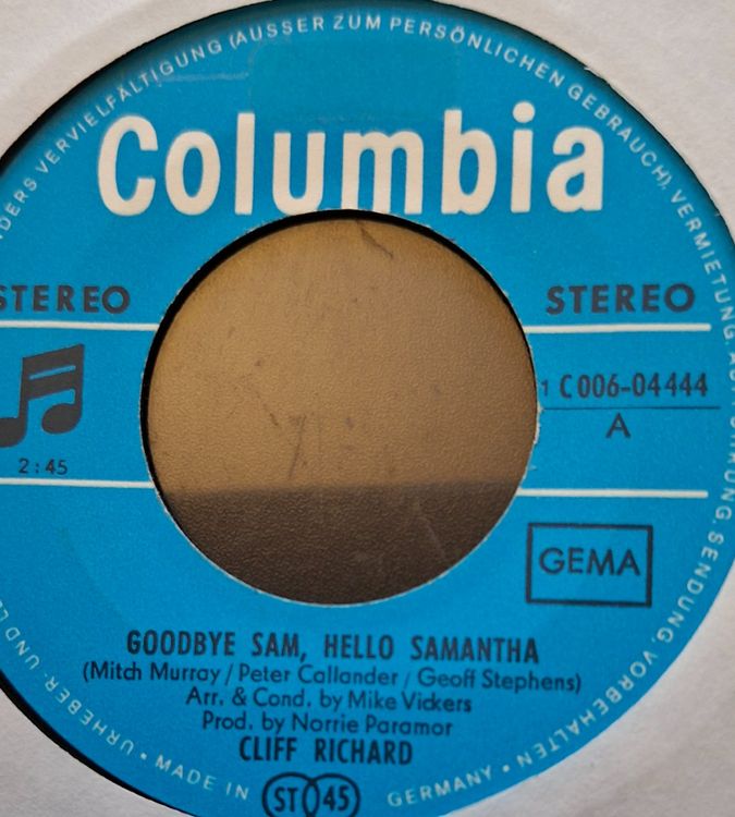 Vinyl-Single Cliff Richard - Goodbye Sam, Hello Samantha (Gebraucht) in ...