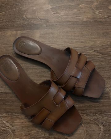 Massimo Dutti Leder Sandalen Gr. 39 Braun Flechtmuster