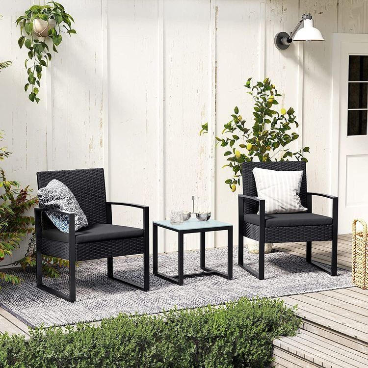 Set di tavolo e panche: Balkonmöbel Set Polyrattan Tisch Stühle Schwarz JUNO – Nuovo e nell'imballaggio originale da Lachen SZ venduto da MAMORU-MOEBEL 2