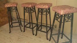 ❤ 4 Barstühle Barhocker Schmiedeisen um 1950 Vintage 👀