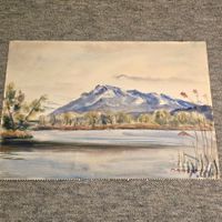 Max Gautschi - Aquarell "Landschaft & See & Berge" signiert