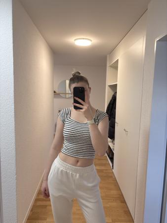 Tally Weijl Oberteil Gr. M - Sommer Crop Top schwarz/weiss