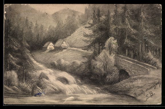 Cartoline postali: Handgemalt: Raumünzach, Zwei Wohnhäuse – Usato da Berlin venduto da bartko-reher