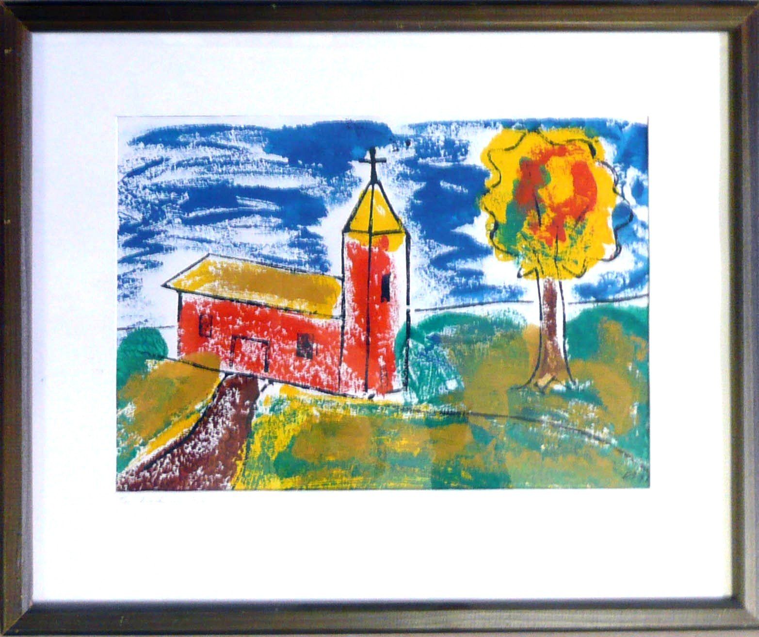 Xilografie: Linoldruck: Kirche im Feld – Usato da Fribourg venduto da erw_68dx 1