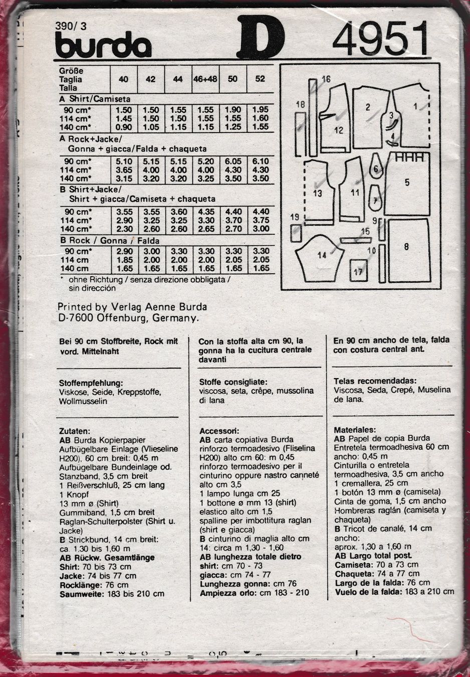 Cartamodelli: SCHNITTMUSTER, BURDA 4951 – Usato da Oberrieden venduto da Gebirgsstelze 1