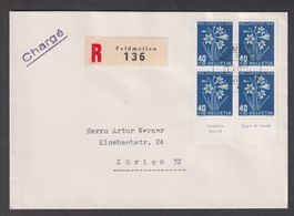 Pro Juventute Vierblock 40 Rp. 1948 / Eingeschrieben