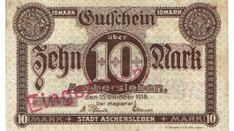 Aschersleben 10 Mark 15.10.1918 VZ-VZ+