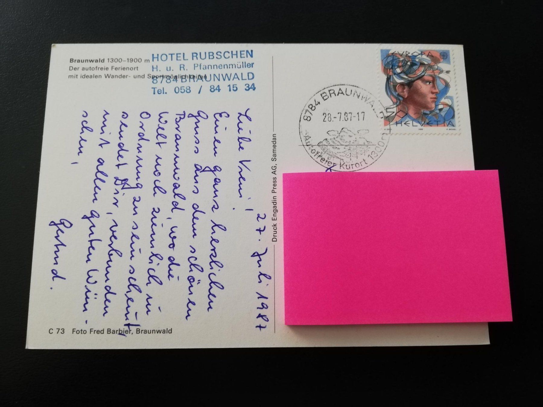 Cartoline postali: Braunwald Glarus Hotel Rubschen - Postkarte / Ansichtskarte – Usato da Amriswil venduto da Alfaromeo007 1