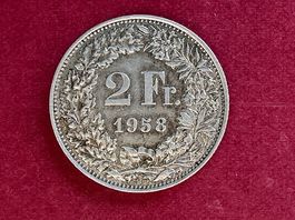 🇨🇭2 FR 1958 Silbermünze schön