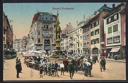 Basel, Fischmarkt mit Zahnarzt und Leute