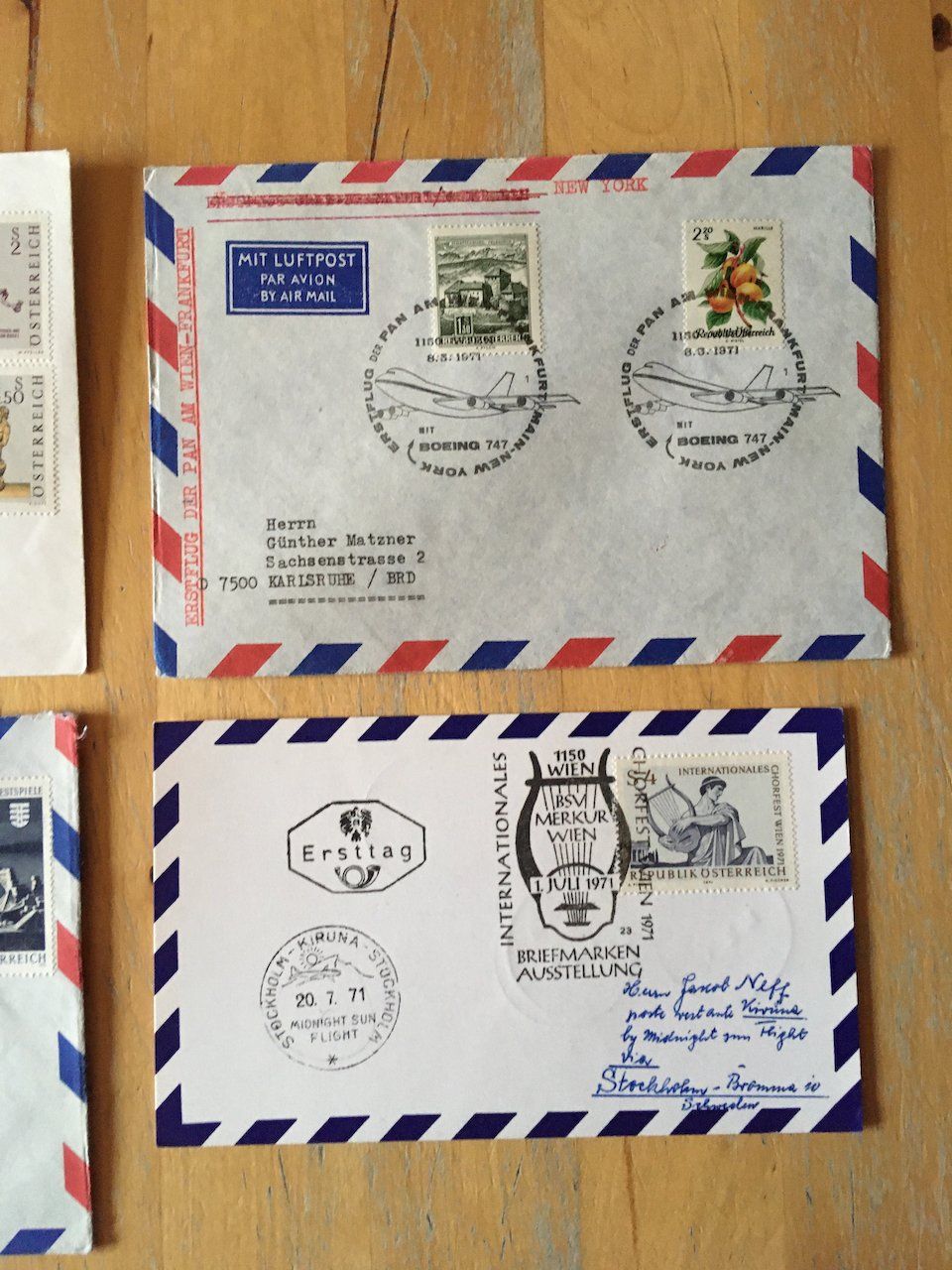 Alle Briefmarken: 8 Flugbriefe Österreich 1971 – Gebraucht aus Nesslau von zueri6 3