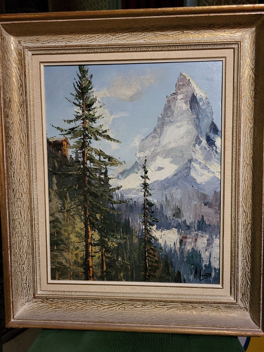 Dipinti: Tableau Cervin depuis la forêt, chalet signé. – Usato da Vevey venduto da oldiz 9