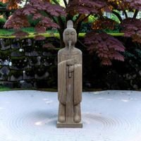 Steinfigur Chinesischer Gelehrter Flöte Naturstein 121cm alt